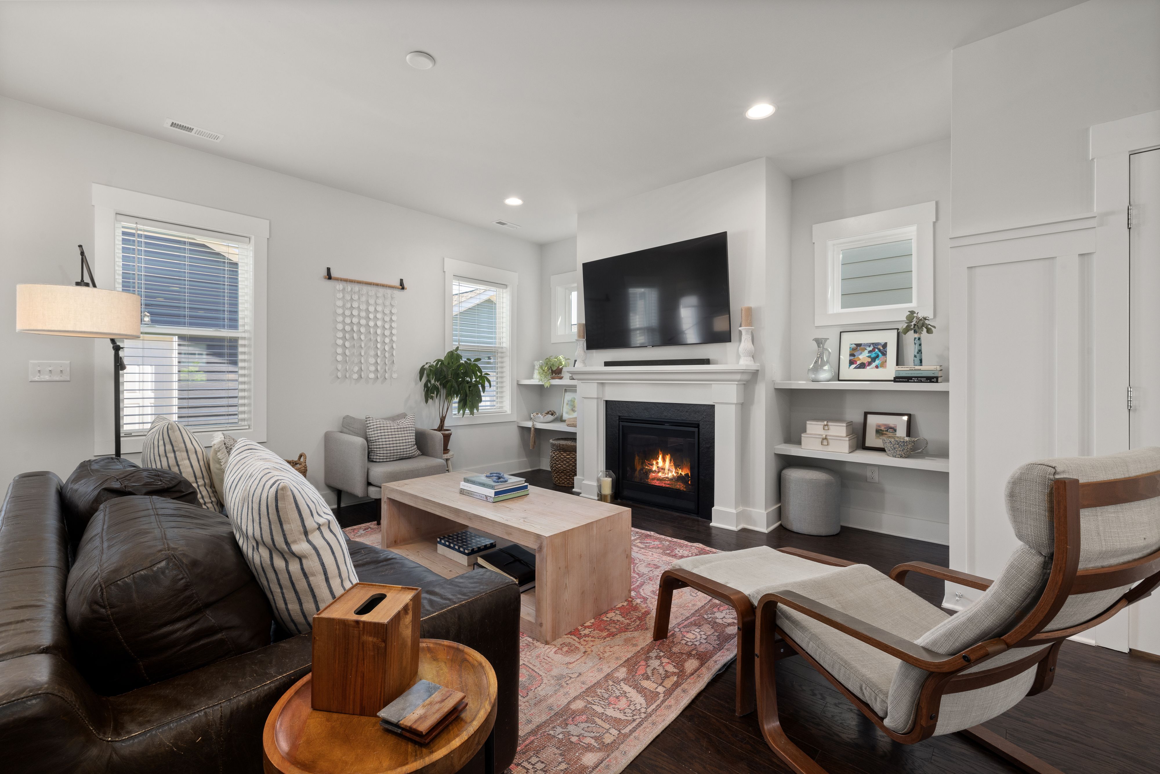 Contemporary living room with modern fireplace styling